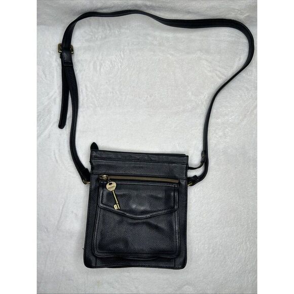 Fossil 1954 Pebbled Black Leather Crossbody Purse Shoulder Bag 75082 With Key 9" - Picture 2 of 9